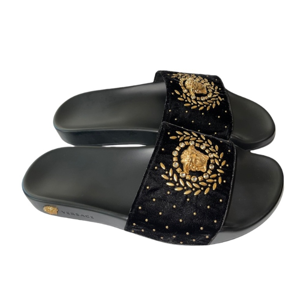 BNWT Versace Black Suede Medusa Slides. 
Size 37. 
+ Dust Bag & Box.